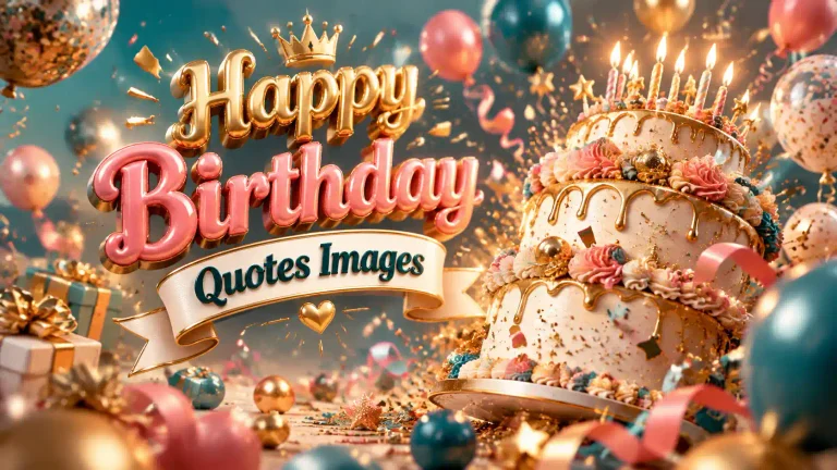 3D exploding birthday cake with confetti and balloons, featured image for Happy Birthday Quotes Images