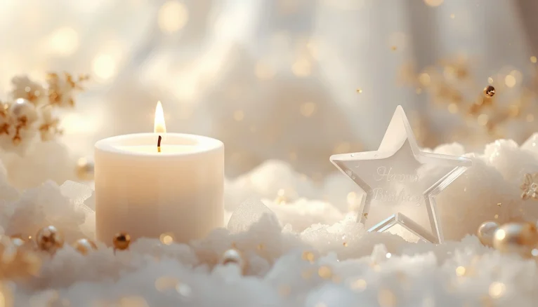 Elegant 3D memorial birthday candle and glowing star symbolizing remembrance of a loved one who passed away