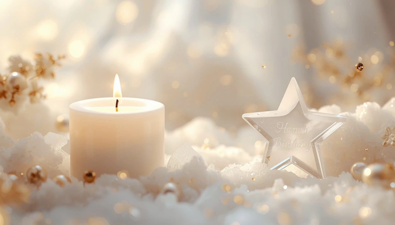 Elegant 3D memorial birthday candle and glowing star symbolizing remembrance of a loved one who passed away