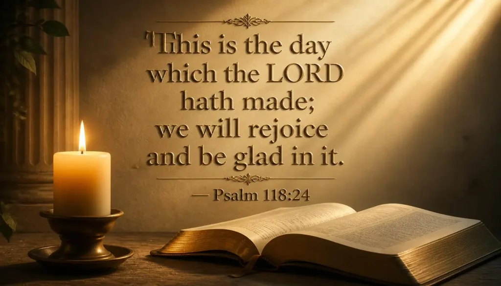3D candle and light birthday image with Bible verse Psalm 118:24