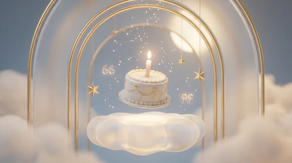 3D birthday candle and glowing stars creating a peaceful birthday in heaven memorial scene