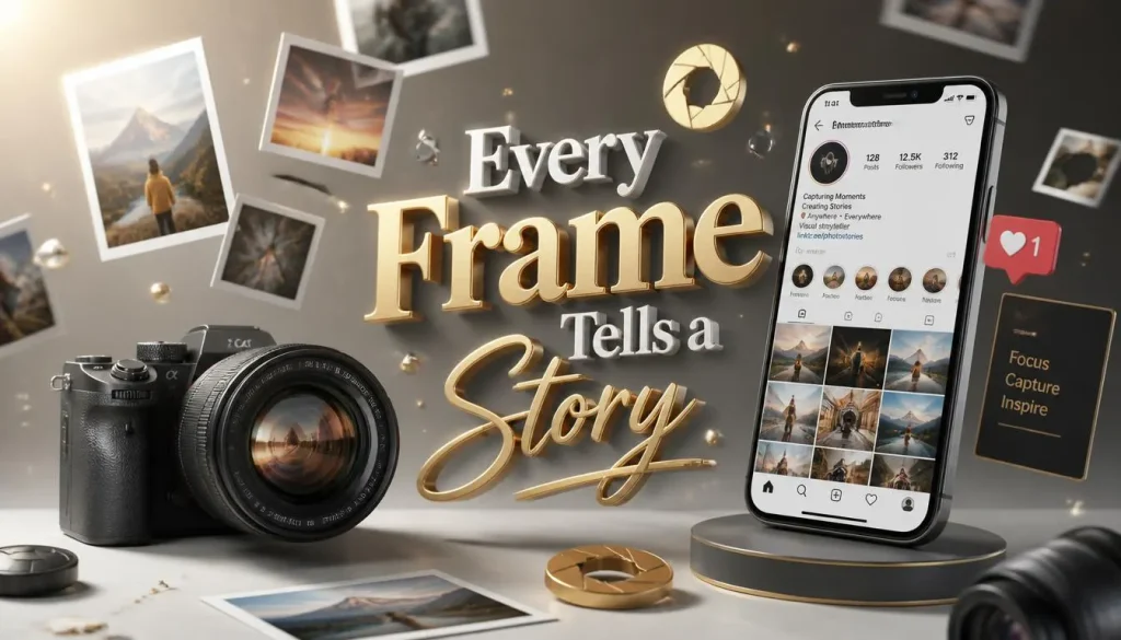 Short photography quotes for Instagram with camera and social media creative elements