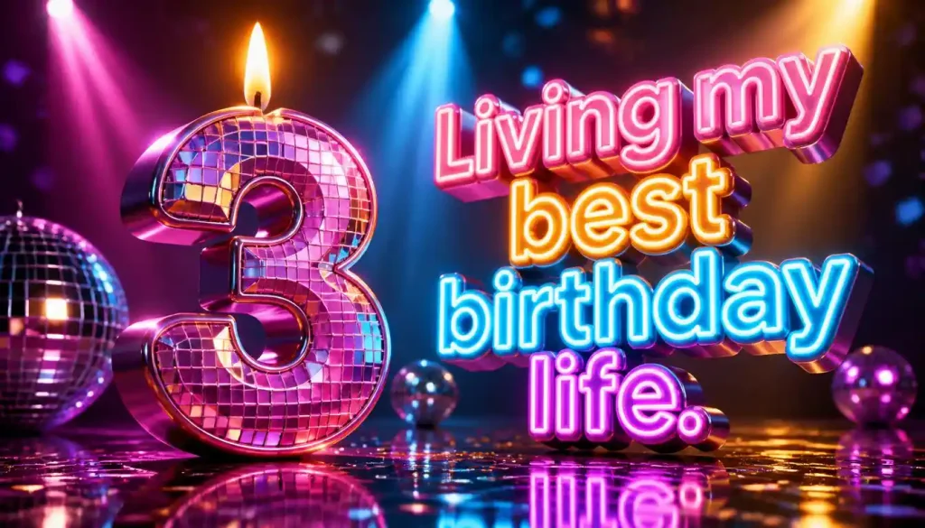 3D glowing candle birthday image with quote "Living my best birthday life.