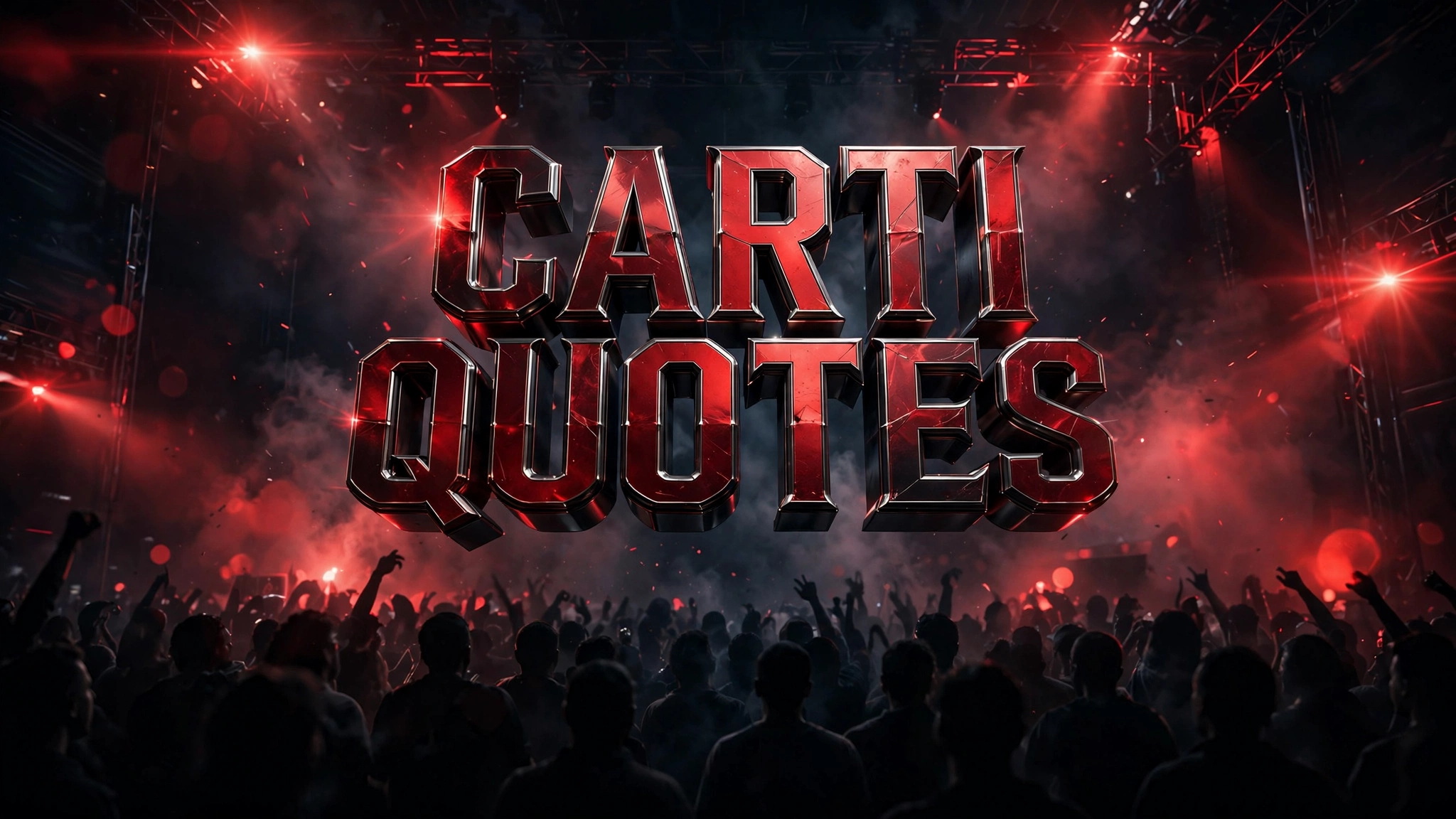 Carti Quotes — 75 Playboi Carti quotes from lyrics and rare interviews, red 3D floating text over a concert crowd