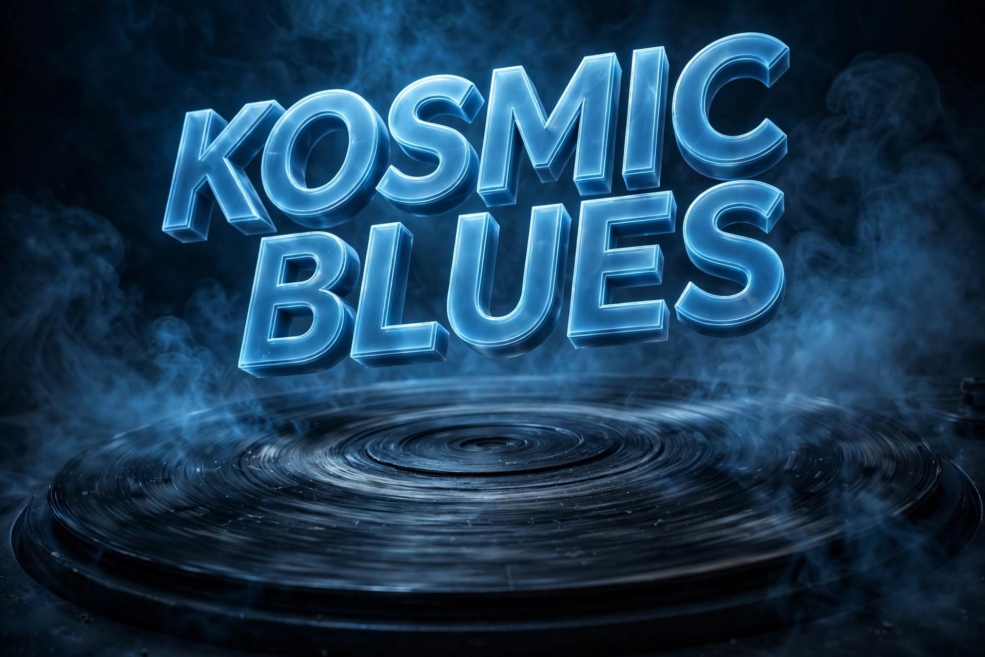 Kosmic blues — 3D KOSMIC BLUES text over a vinyl record, Janis Joplin quotes collection