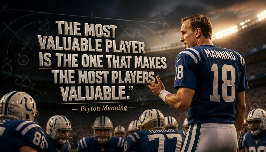 Peyton Manning leadership quote about making other players valuable in a cinematic football stadium design.